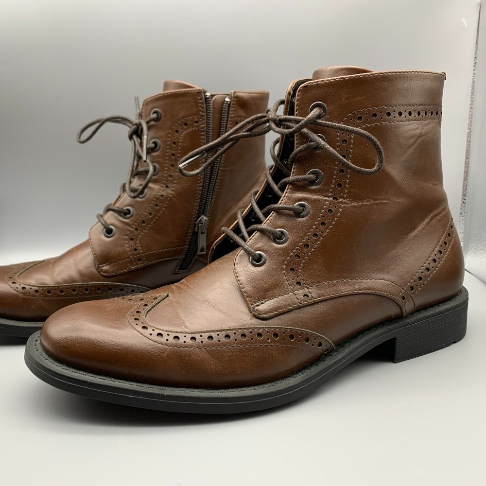 Unlisted Kenneth Cole Men's 8.5 Blind Sided Wingtip Perforated Brown Side Zip
